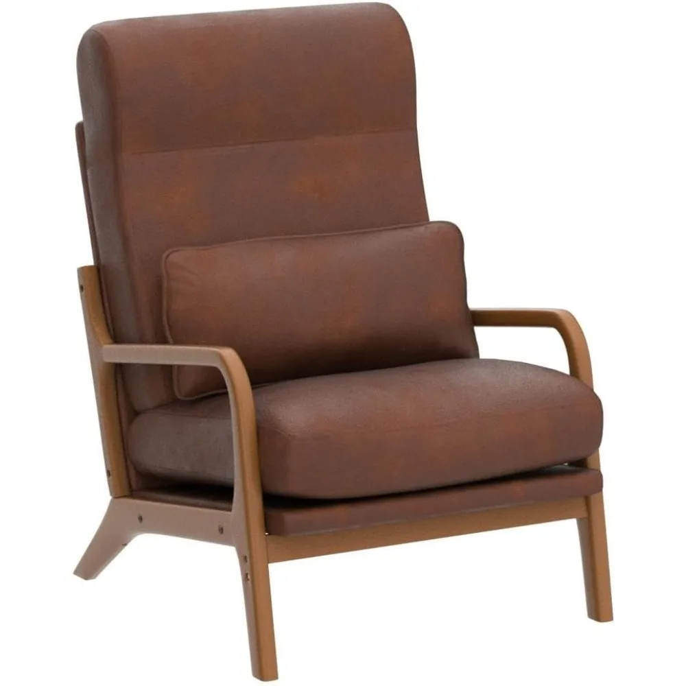Accent Chair Mid-Century Modern Chair with Pillow Bronzing Cloth High Back Lounge Arm Chair&Solid Wood Frame&Soft Cushion