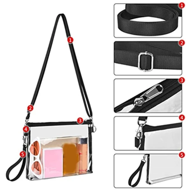Amazon.com: Clear Bag Stadium Approved 2 Pieces Transparent Crossbody Bag  Clear PVC Bag Plastic Clear Side Bag See Through Crossbody Bags for Women  Girls Men Cell Phone Sporting Events Concert School :