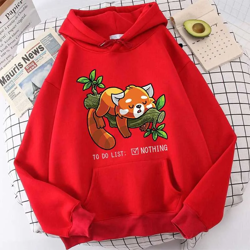 재밌는 레드 팬더 프린팅 후드, 패션, 가을, 겨울, 맨투맨, 여성 스트리트웨어, 풀오버