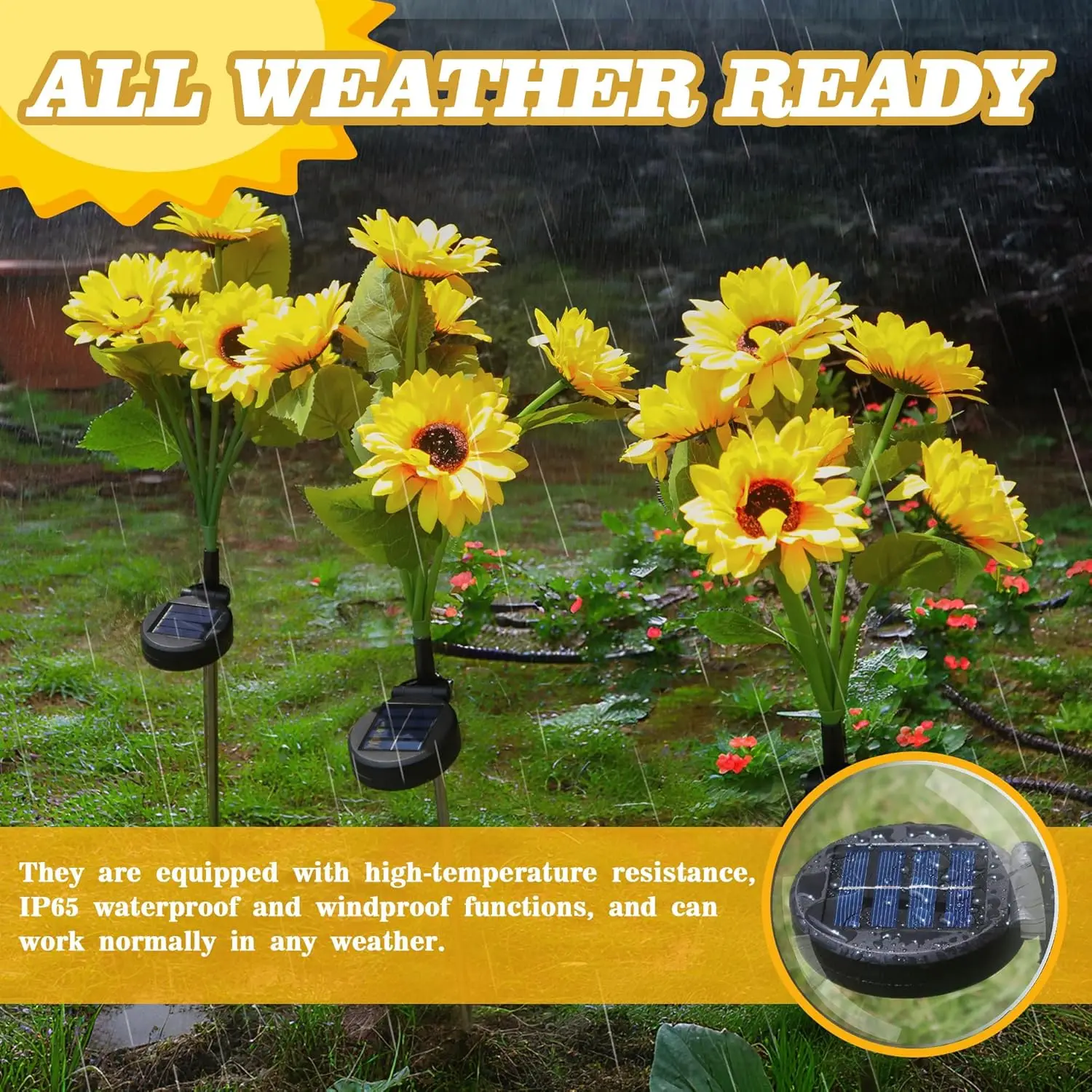 Solar-Powered Sunflower Lights with Flashing & Steady Modes - Waterproof Decorative Garden Lights