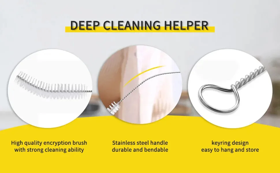 Narrow brush inserted into a slim bottle neck