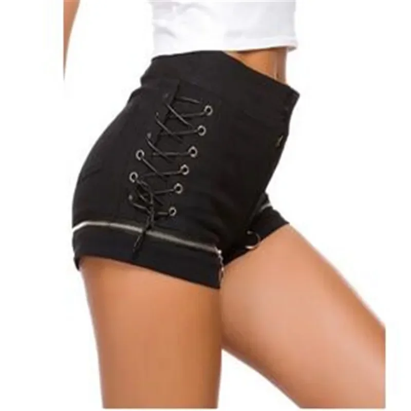 Women Designer Shorts Bandage Zipper Sexy Hot Girls Club-wear Harajuku Slender Denim Hipster Teenagers Summer Popular All-match