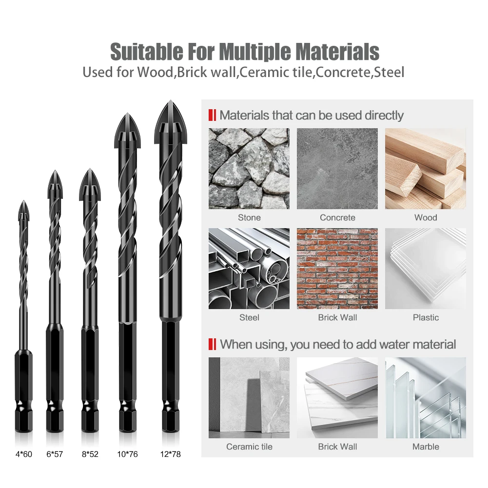 6 Forets Carrelage Et Verre De 3 à 12 Mm, Pour Carrelage, Brique De