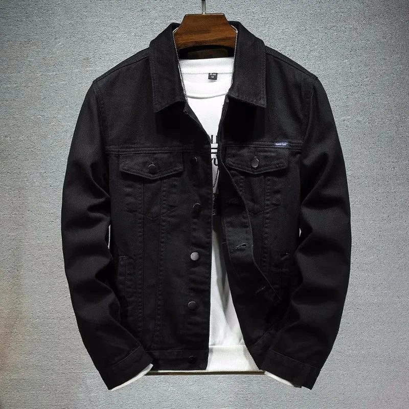 men's denim jacket White and Black Track Jacket Fashionable street lapel denim jacket for men 2023 spring and autumn new style 3