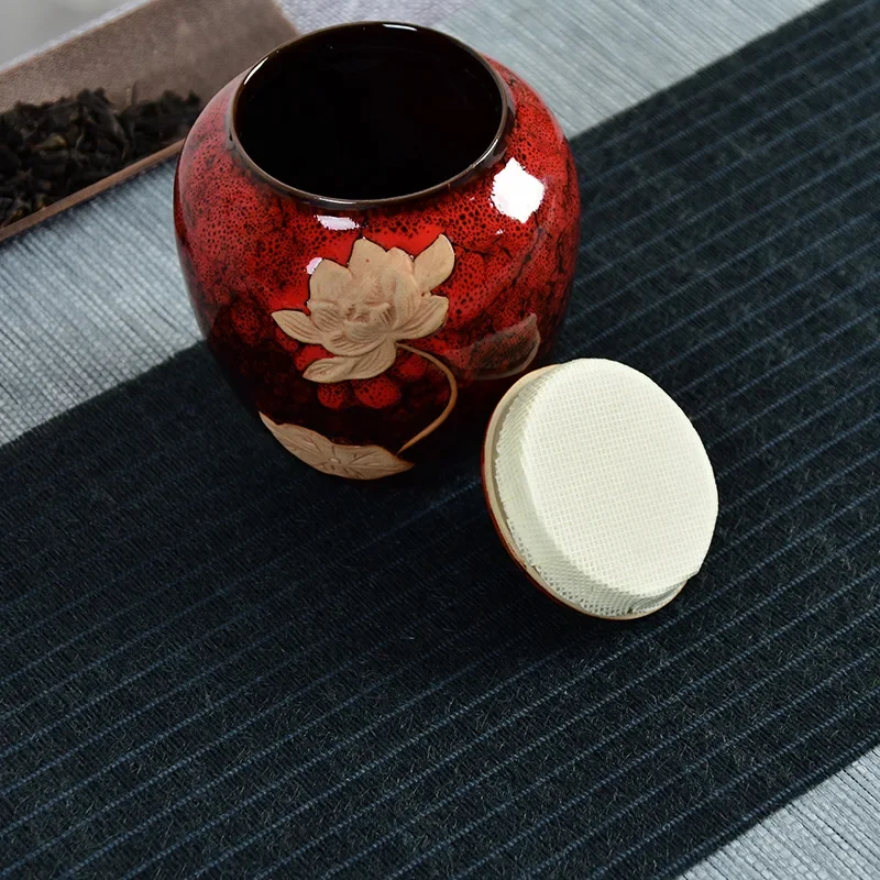 Kiln Change Lotus Celadon Ge Kiln Ceramic Tea Seal Pot Pu'er Moisture-proof Storage