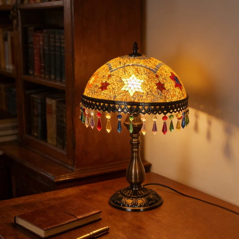 레트로 컬러 유리 LED 책상 램프 거실 홀 침실 나이트 스탠드 연구 레스토랑 사무실 장식 책상 테이블 조명