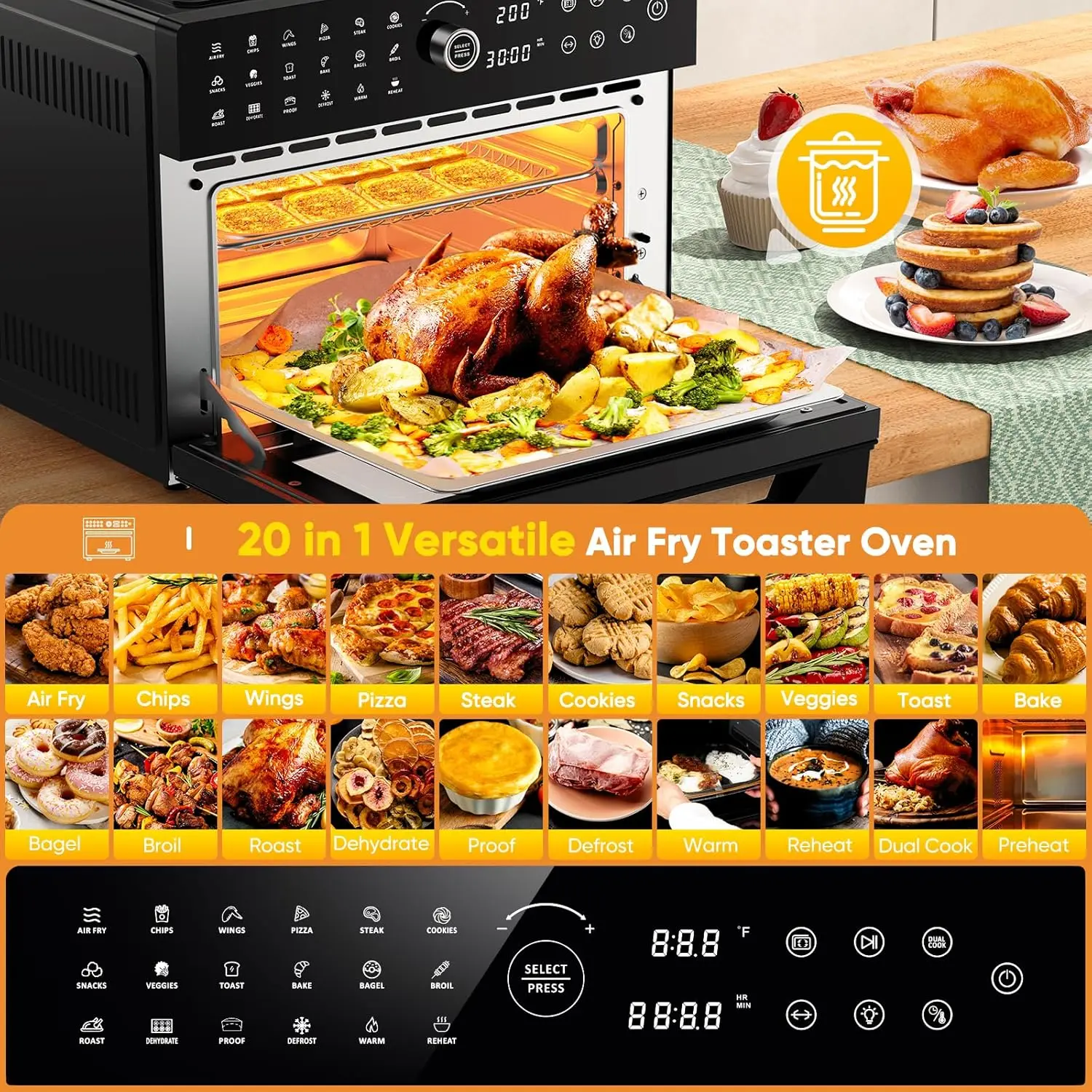 Extra Large Air Fryer, Toaster Oven Air Fryer Combo, 360°Hot Air Circulation for Healthier Food, 1800W Preset Dual Cook, 13"Pizz 4