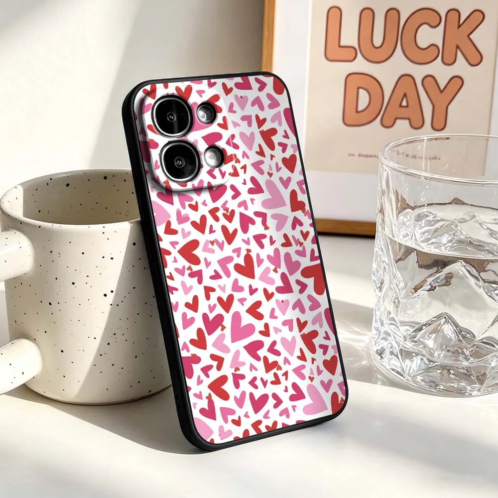 Artistic Red and Pink Hearts Phone Case - Black Finish