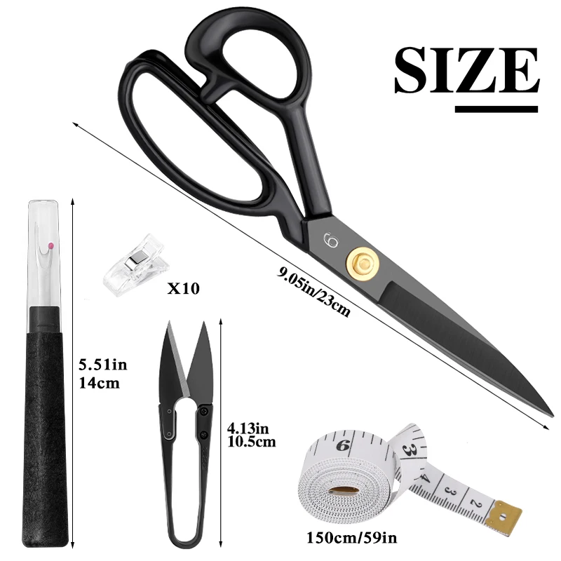 LMDZ Sewing Scissors Set With Yarn Scissors Tape Measure Black