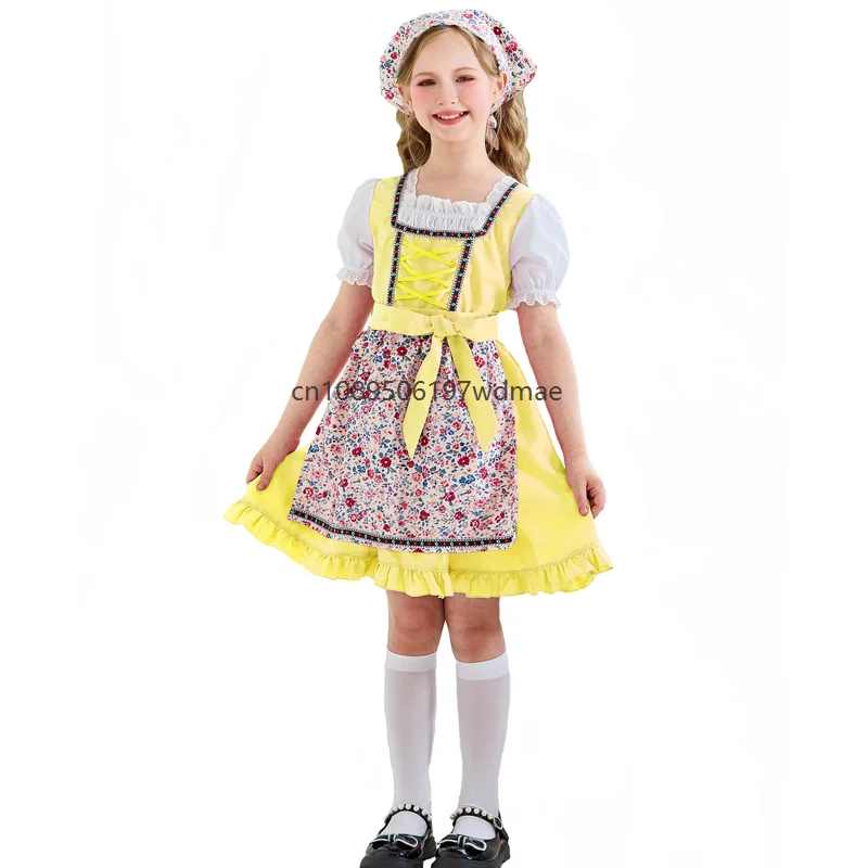 Costume da Festa in Stile Pastorale Bavarese con Grembiule Floreale e Foulard, Abiti per Cosplay da Principessa e Performance sul Palco - immagine 4