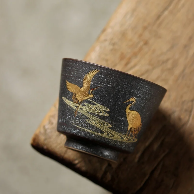 100ML Japanese Crane Tea Cup Handmade Stoneware Kiln Baked Retro Teacup Personal Master Cup Teacups Tea