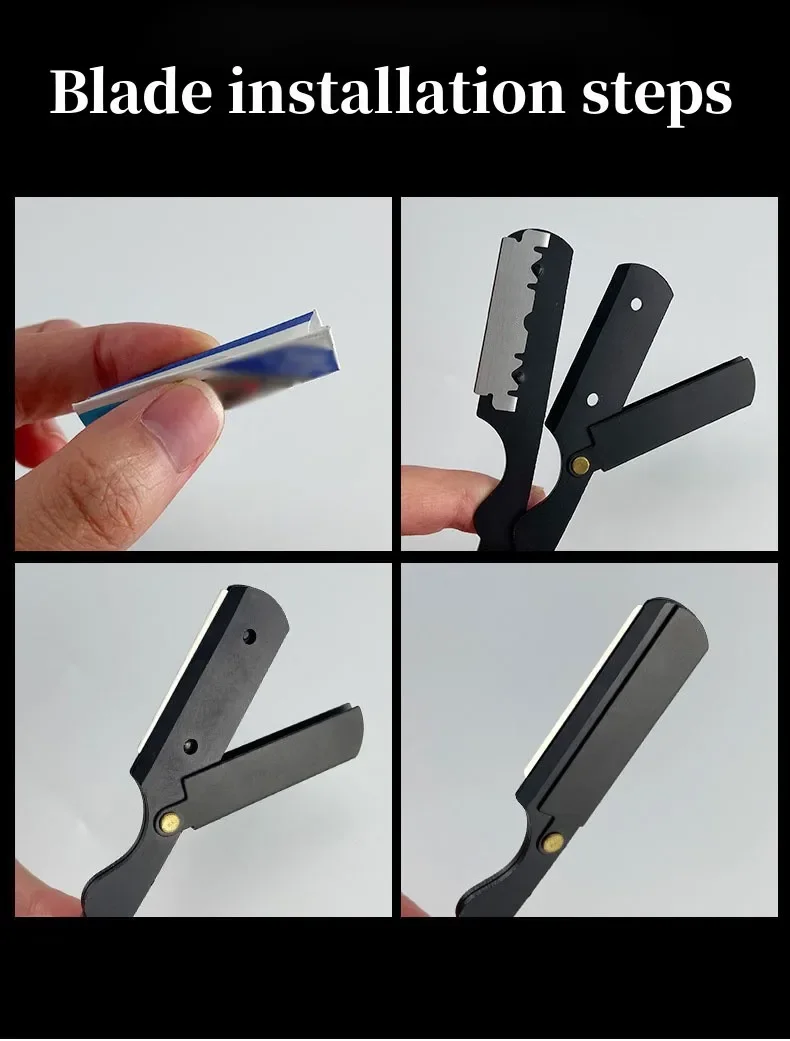 Men's Barber Razor Folding Shaving Shaver Professional Straight Edge Stainless Steel Manual Scraper Barber Razor With Blade 4