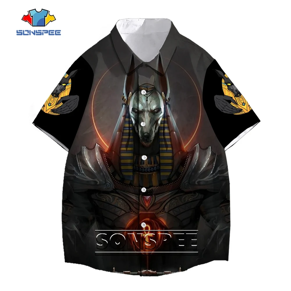 SONSPEE Summer Ancient Egyptian Anubis 3D Printing Hawaii Shirt Men Women's New Retro Trend Style Short Sleeve Oversized Blouses