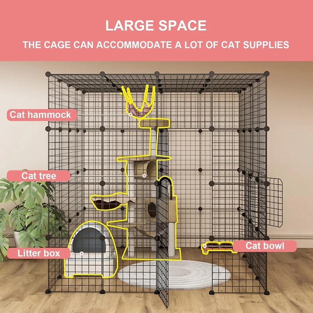 Large Cat Cage Enclosure Indoor Cat Playpen Metal Wire 4-Tier Kennels Crate Ideal for 1-4 Cats 55L x 55W x 55H Inch Black