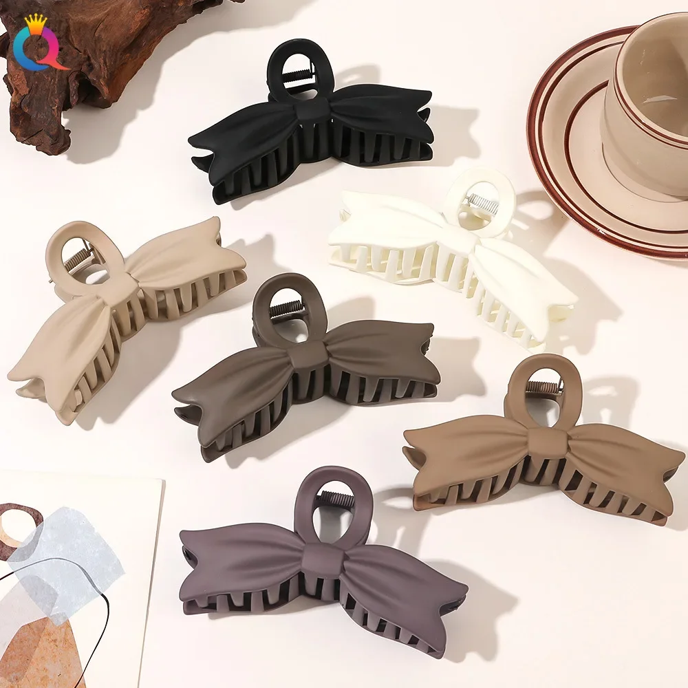 

New Butterfly Women's Bowtie Clamping Clip Solid Color Frosted Hair Clip Fashionable and Elegant Girl Pan Hair Headwear