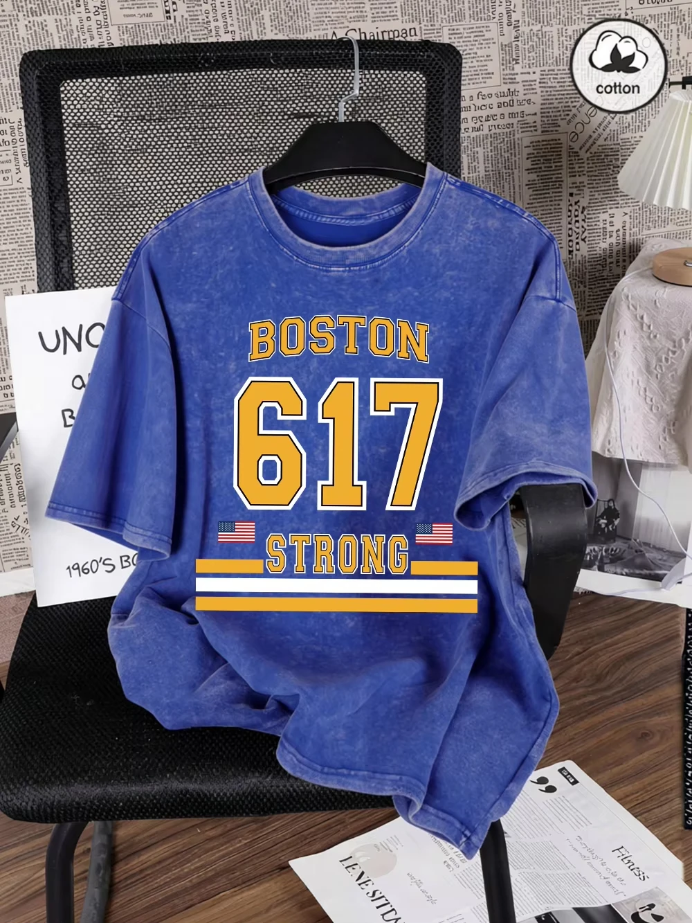 Boston Strong Number 617 Bedruckte, gewaschene T-Shirts für Herren, übergroße T-Shirts aus Baumwolle, lässige O-Ausschnitt-Oberteile, Sommer-Basic-Kleidung für Männer – Detail 7