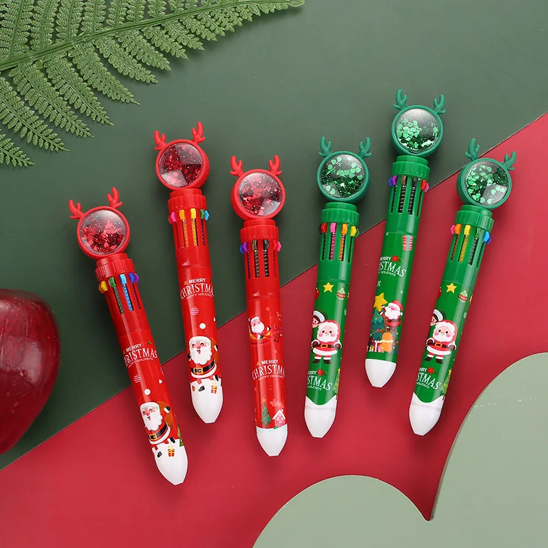 

30pcs Christmas Ten-Color Ballpoint Xmas Ballpoint Pen Noel Kids Gift Santa Elk Snowman Merry Christmas Decor Home