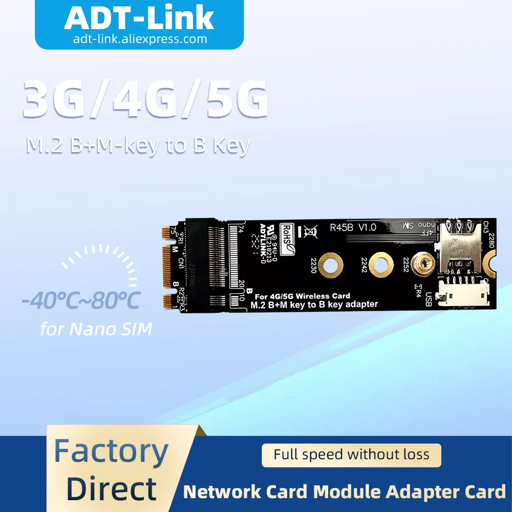 ADT-Link M.2 B+M-key to B Key Adapter Card for 3G/4G/5G Wireless Modem ...