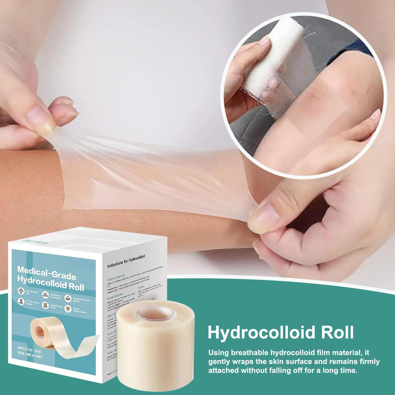 Silicone scar patch hydrocolloid roll self-adhesive patch bandage highly absorbent for burn blister wound care