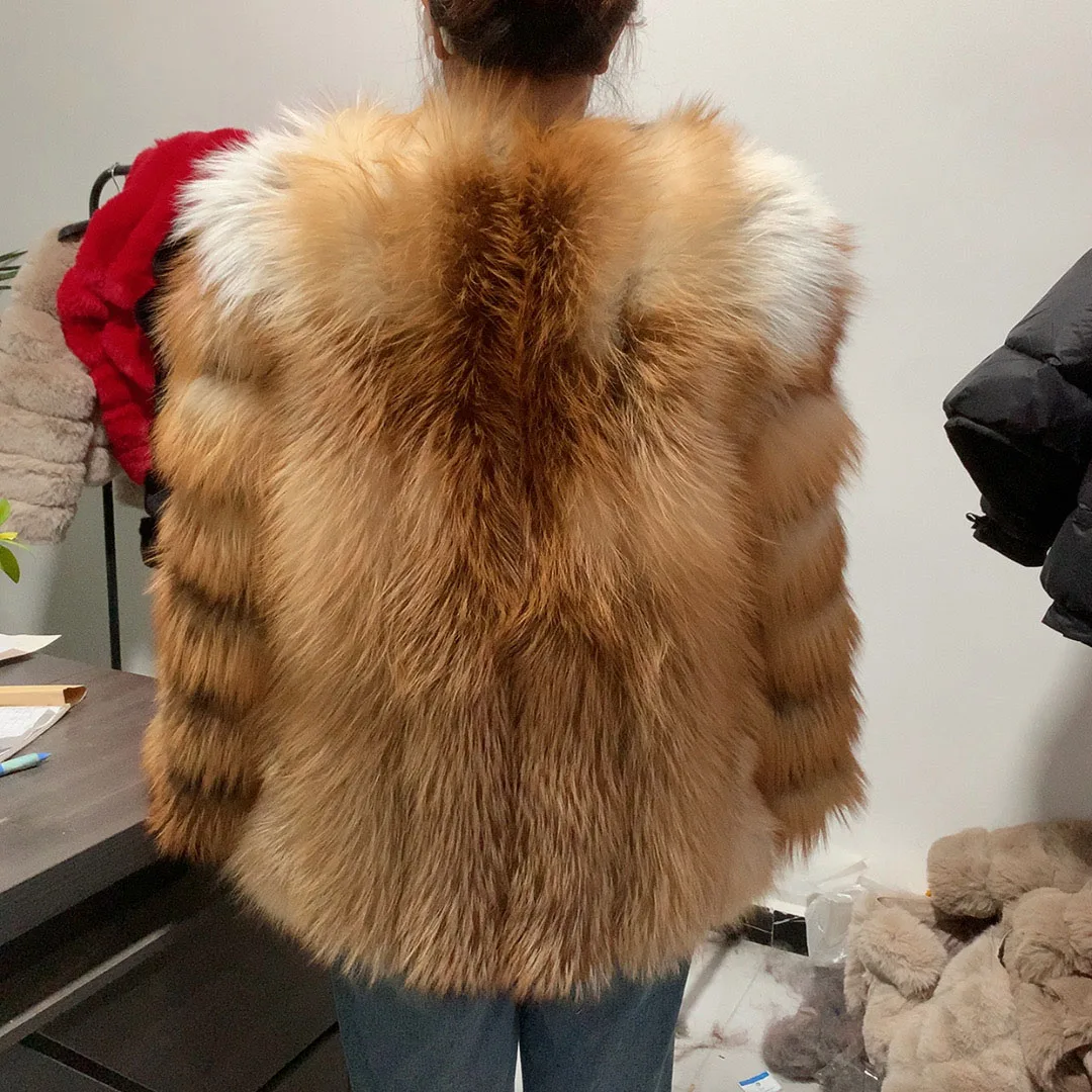 HUA QIU MEI SI Fox Fur Jacket Lifestyle