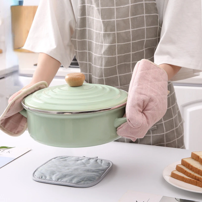 

Двойные термостойкие перчатки для микроволновой печи, набор термостойких мягких наполнителей для духовки, утолщенные термостойкие перчатки для выпечки