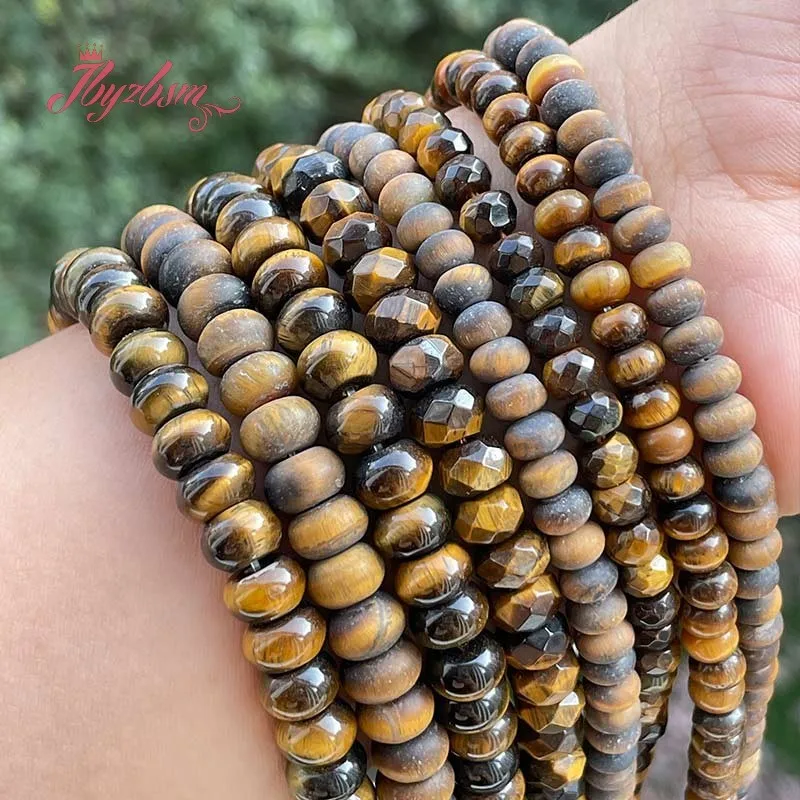 

Rondelle Smooth Faceted Frost Yellow Tiger Eye Spacer Loose Beads for DIY Craft Accessories Charms Jewelry Making Design 15"