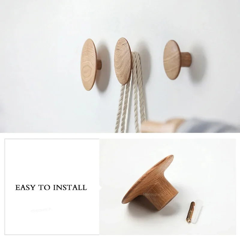Nordic Wall Hanger Wooden Wood Round Coat Hooks Wall Decor