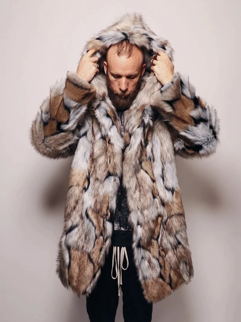 Men's New Faux Fur Coat Medium Length High Quality Comfortable Warm Faux Fox Fur Coat