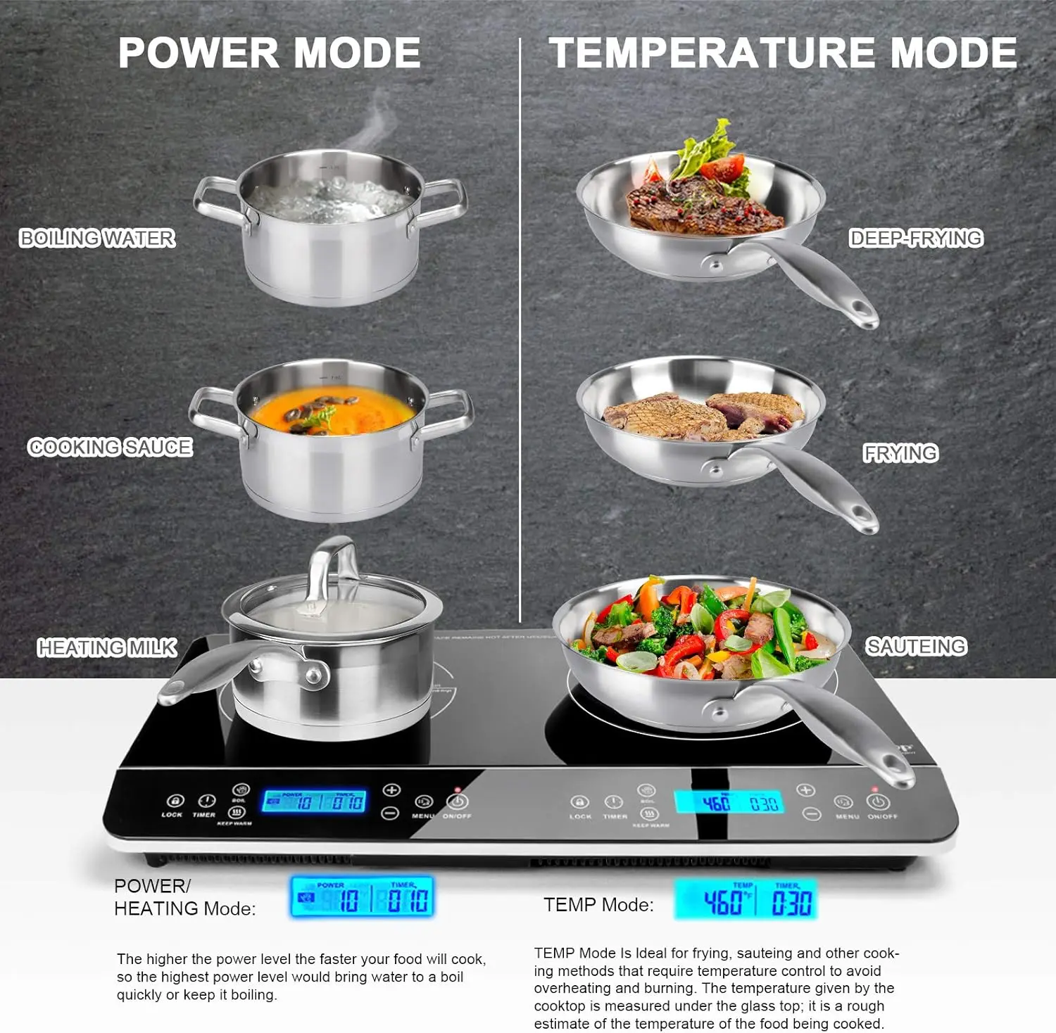 LCD Portable Double Induction Cooktop 1800W Digital Electric Countertop Burner Sensor Touch Stove, 9620LS/BT-350DZ