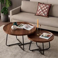 Ensemble de tables basses gigognes 50 cm + 70 cm, tables d'appoint rondes en noyer avec table centrale moderne cannelée pour salon, bureau, balcon 1