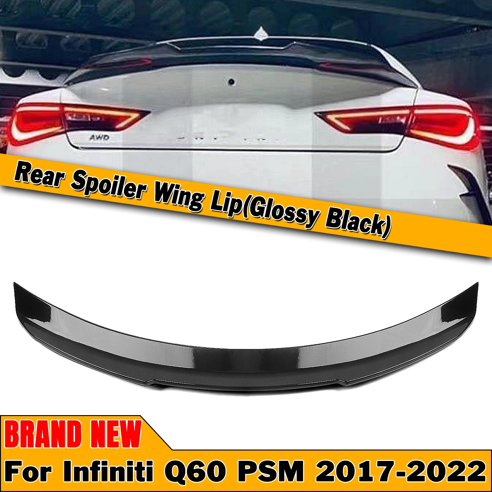 

Задний спойлер для крышки багажника, губа для крыла для Infiniti Q60 2017-2022, только для двухдверного купе, стиль PSM, глянцевый черный/углеродное волокно, сплиттер внешнего вида