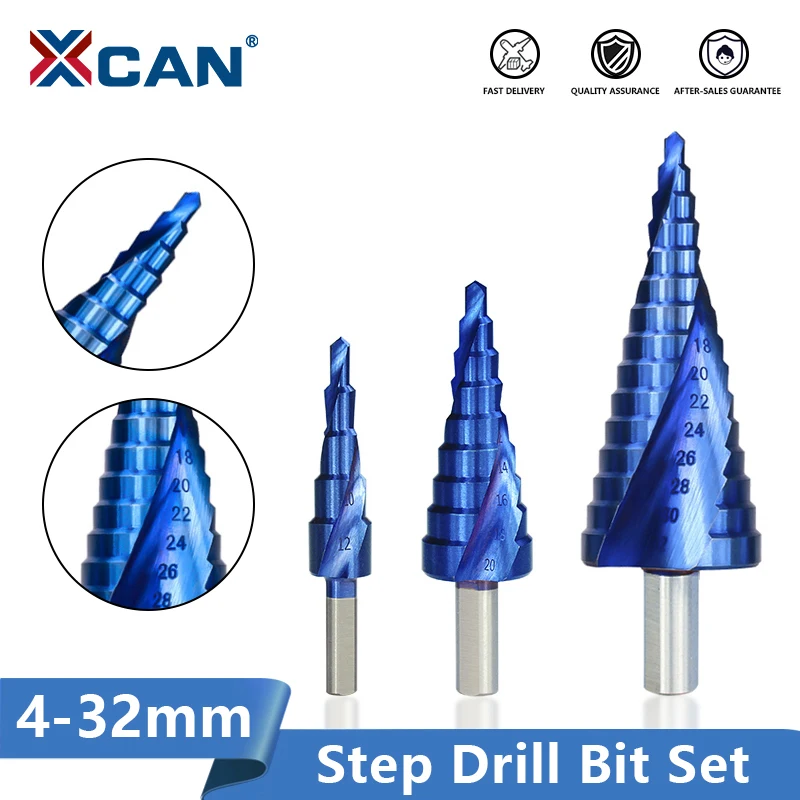 XCAN Metallbohrer 4-32mm HSS Nano Blau Beschichteter Stufenbohrer Bohrwerkzeuge HSS Metall Holz Lochschneider Stufenkegelbohrer