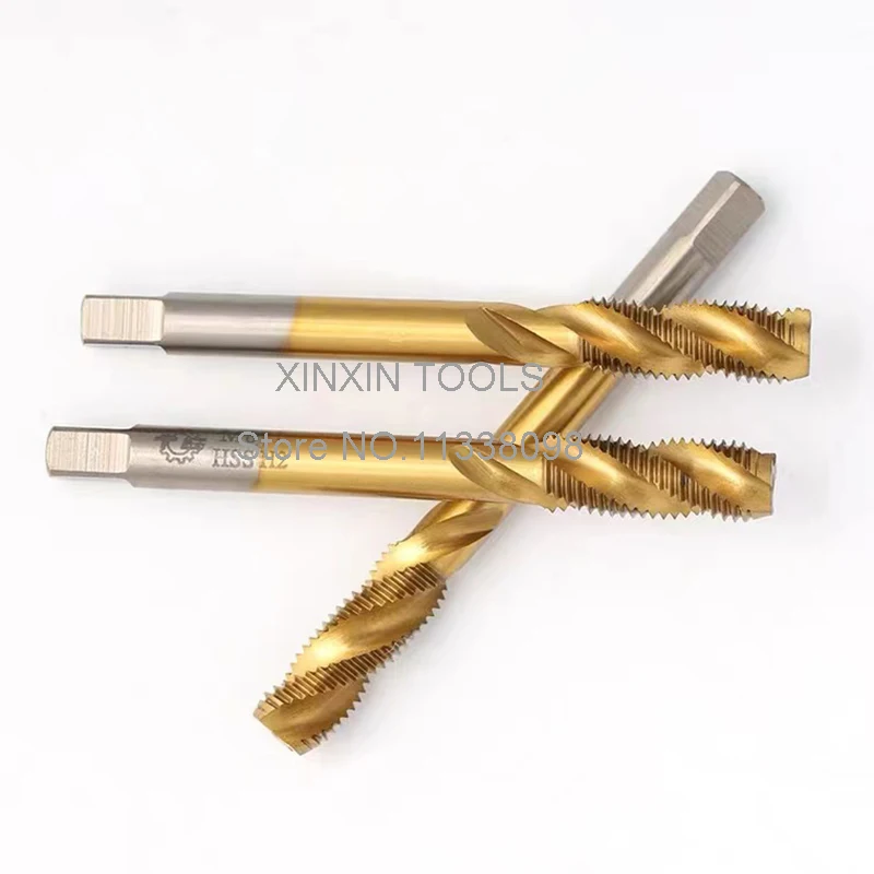 

New 5PCS M10/M10*1/M12/M12*1/M14/M14*1.5 yellow coated high speed steel machine taps spiral groove machine tap,Spiral Thread Tap