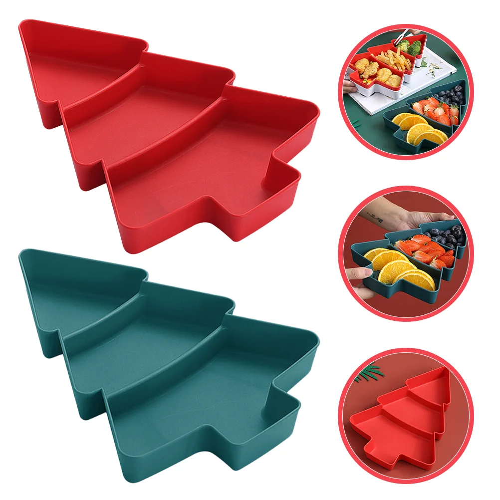 

Christmas Snack Serving Tray 2Pcs Tree Shaped Plastic Divided Appetizer Tray 3 Compartments Food Tray
