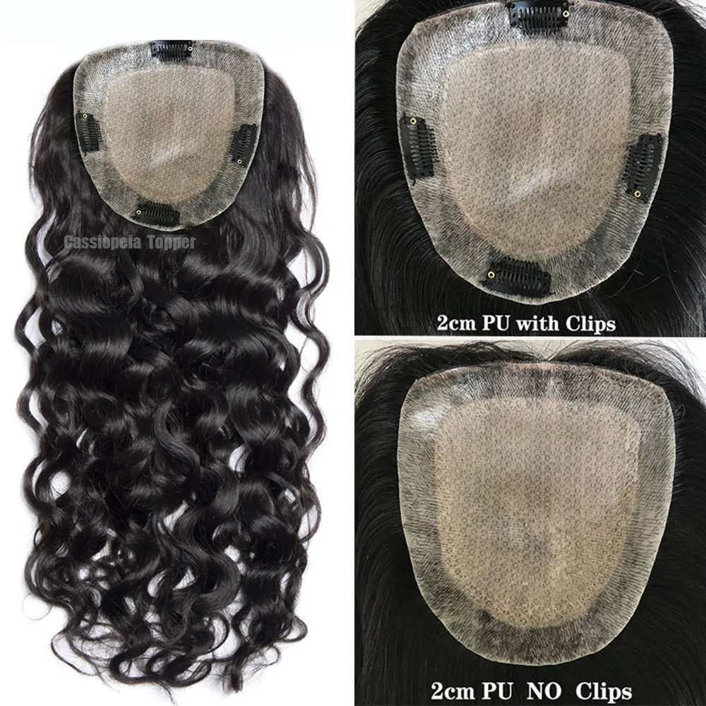Hair Toppers Silk Topper Real Skin Scalp 100% Virgin Human Hair Topper for Women with 4 Clips Loose Wave 2CM PU Around Silk Base