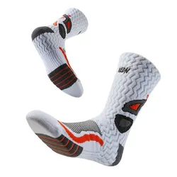Men's High-Cut Breathable Non-Slip Sports Socks - L (White)