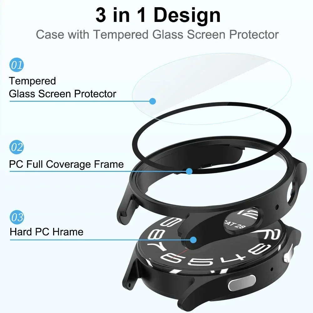 Premium Tempered Glass & PC Protective Bumper for Samsung Galaxy Watch - All-Around Screen Protector