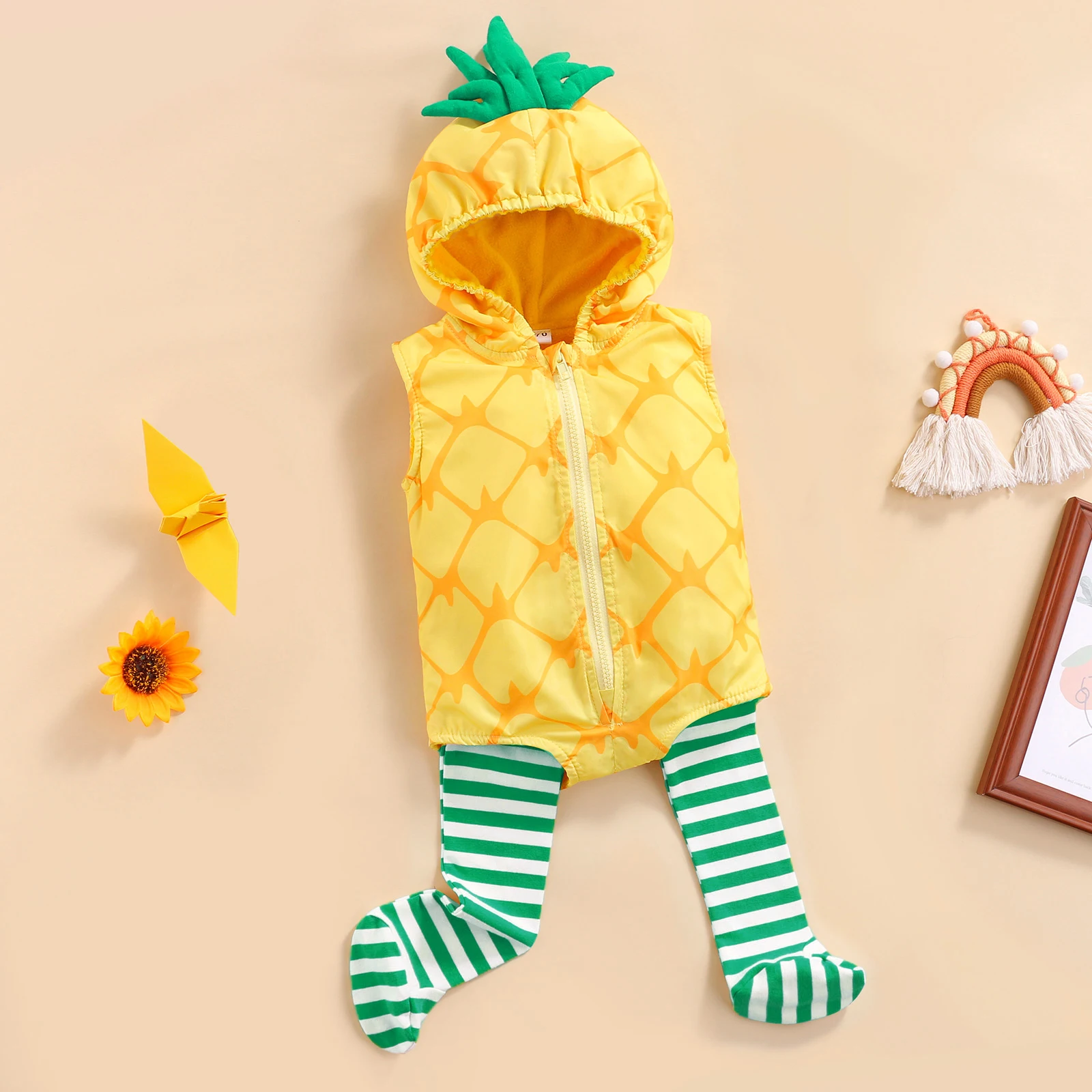 Pineapple Fruit Fancy Costume Hooded Romper Toddler Infant Baby Boy Girl Jumpsuit Legging 2Pcs Outfit 3