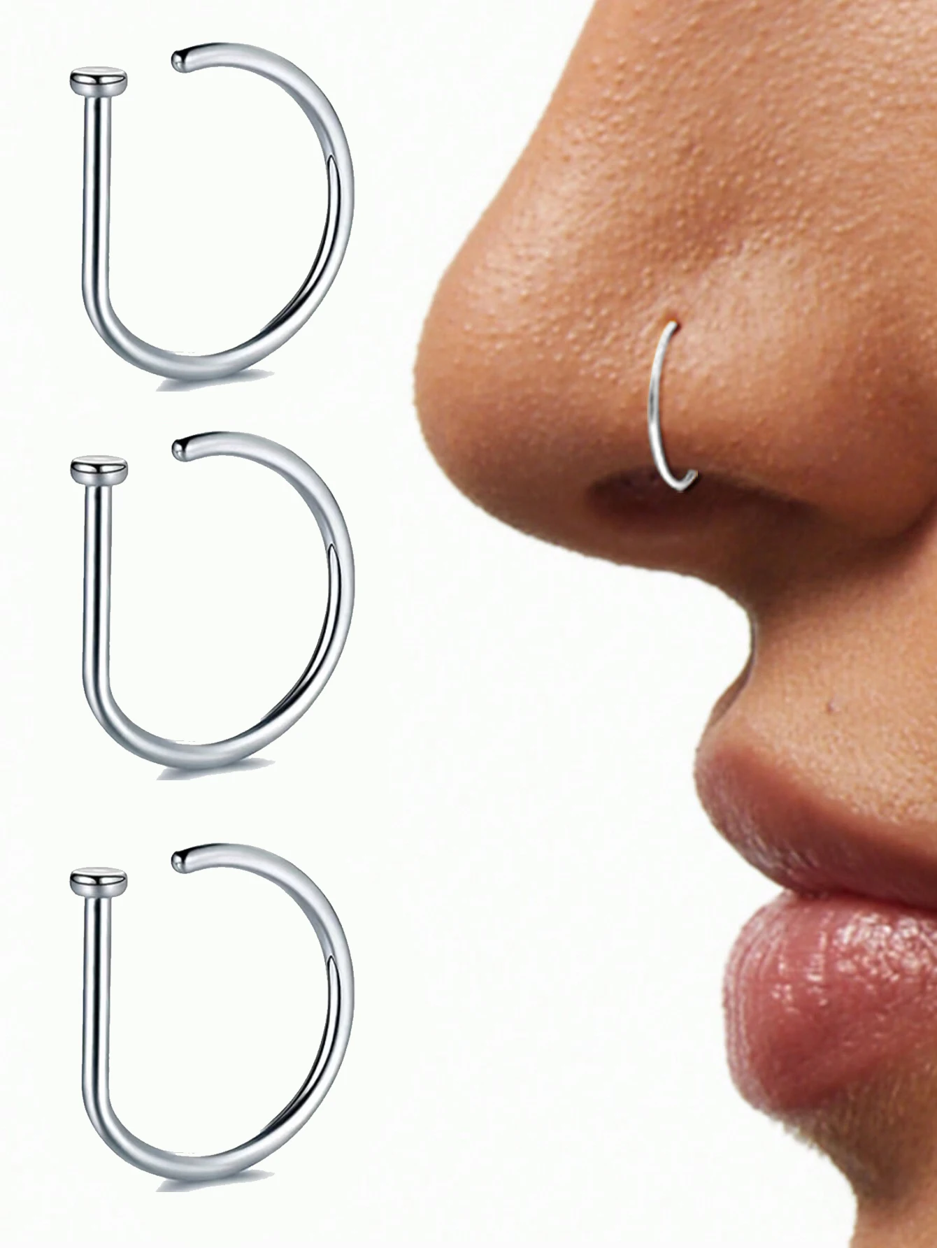 Edelstahlring für die Nase, neuer gebogener Barbell, Fake-Nasenpiercing, D-förmiger Tragus-Helix-Ohrstecker, Hoop-Septum – Detail 1