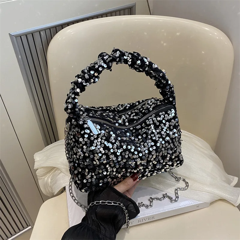 Shiny Sequins Evening Clutch Bag Glitter Underarm Bag Dinner Party Wedding Purses Handbag Female Chain Shoulder Crossbody Bag