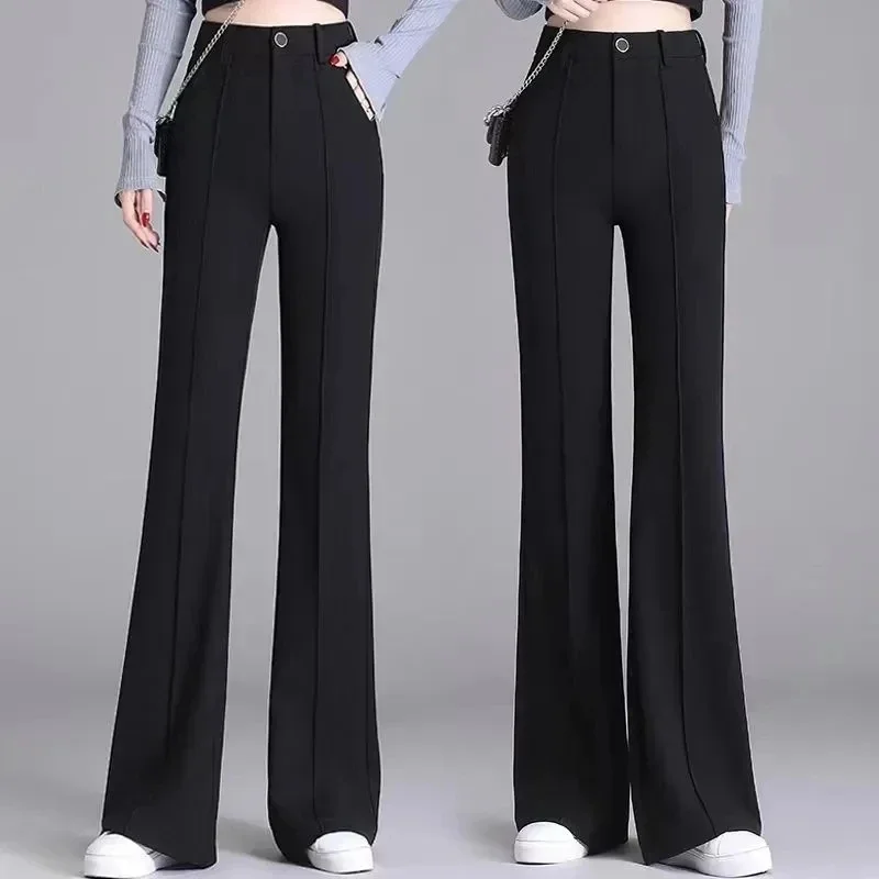 

Spring Summer Women Black High Waisted Straight Leg Micro Flared Pants Korean Female Loose Leg Trousers Ladies Suit Pantalons