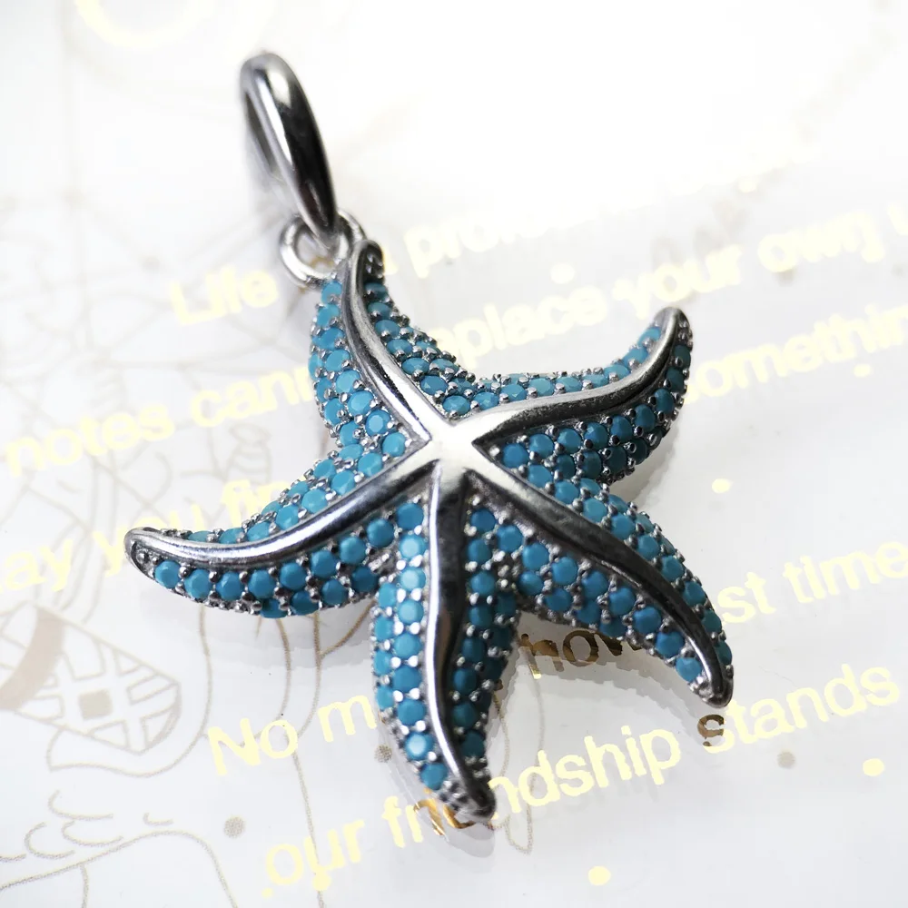 Charm Pendentif Argent Etoile de mer Bleu