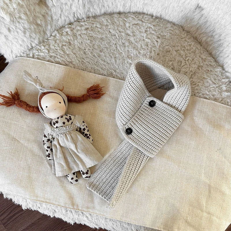 Korean Button Cross Scarf for Boy Girl Autumn Winter Baby Knit Warm Neck Covers Solid Color Outdoor Windproof Kids Neckerchief
