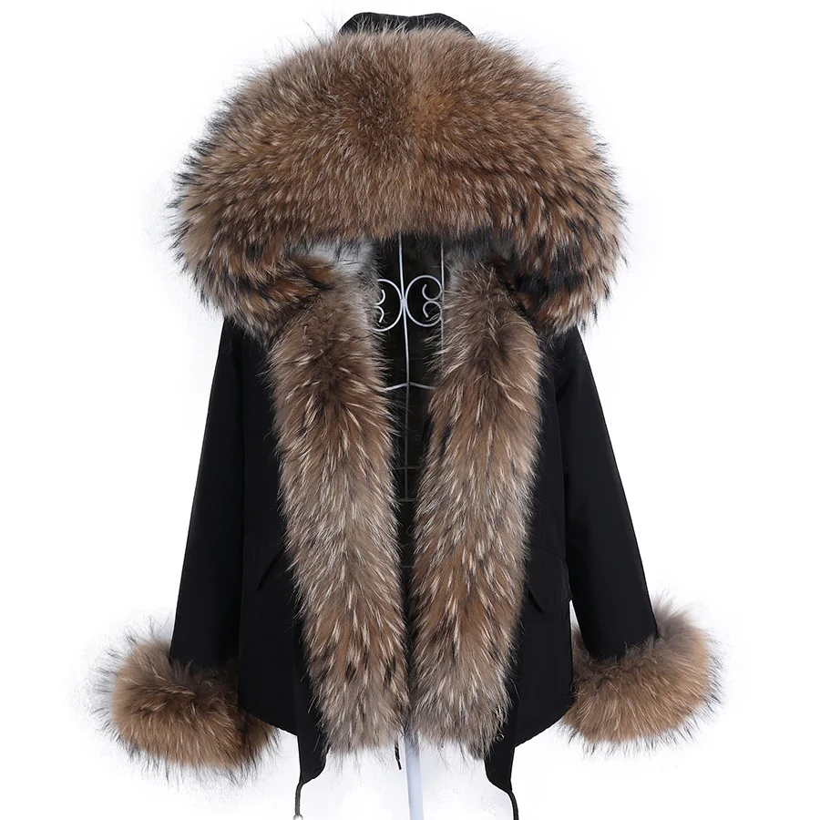 Maomaokong Women Winter Coats Fur Coat Natural Real Rabbit Fur Lined Jacket Fox Raccoon Fur Collar Short Parka Female Clothing