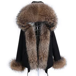 Maomaokong Women Winter Coats Fur Coat Natural Real Rabbit Fur Lined Jacket Fox Raccoon Fur Collar Short Parka Female Clothing