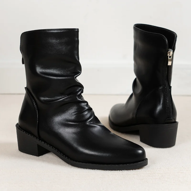 

Women's Shoes 2023 Winter Over The Knee High Boots Designer Motorcycle Chelsea Boots Women's Pleated Leather Casual Shoes Boots