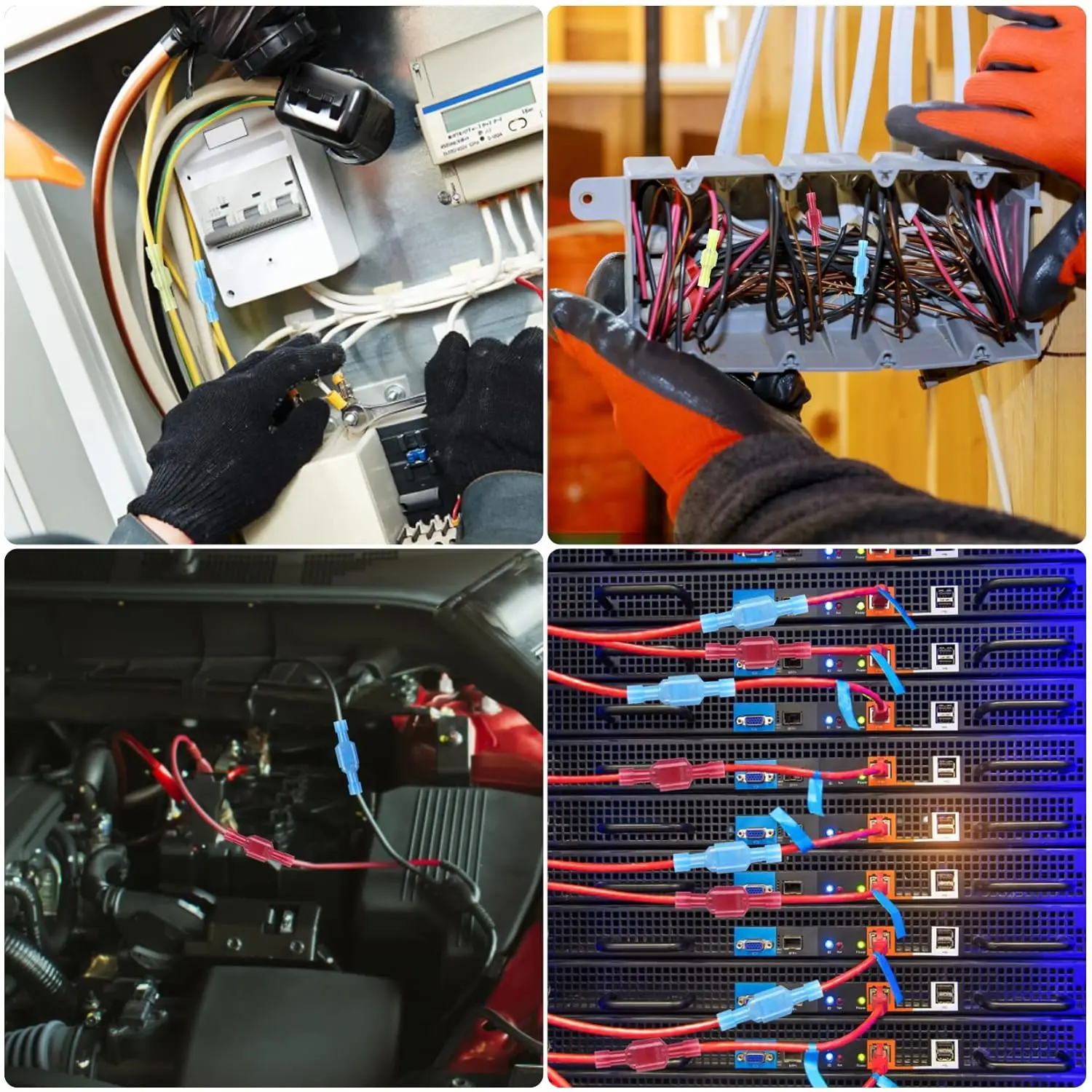 Quick Splice Self-Stripping Electrical Terminals T-Tap Wire Connectors Fully Insulated Disconnects Kit Wiring Automotive