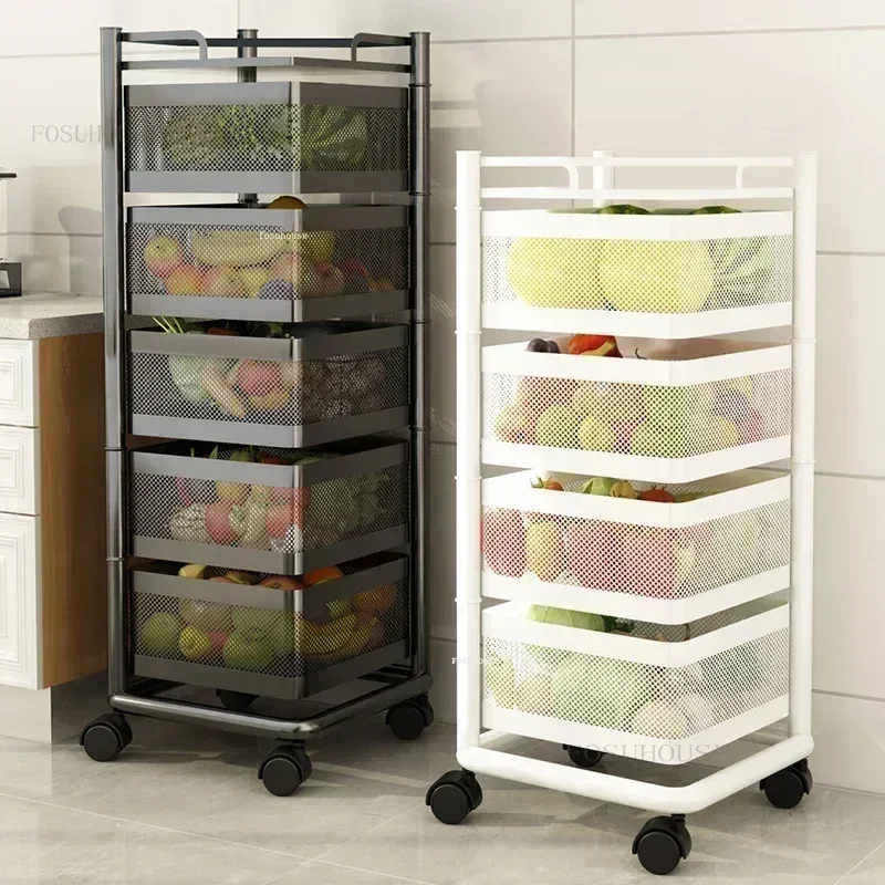 Kitchen Storage Trolley Cart Living Room Multi-layer Auxiliary Cart For Fruit And Vegetable Snack Home Rotating Kitchen Trolleys
