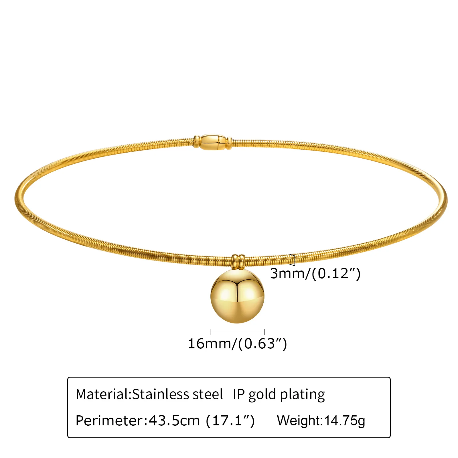 Simple Stainless Steel Torques Choker Necklace for Women Gold Plated Ball Collar Fashion Statement Jewelry women jewelry metal choker necklace