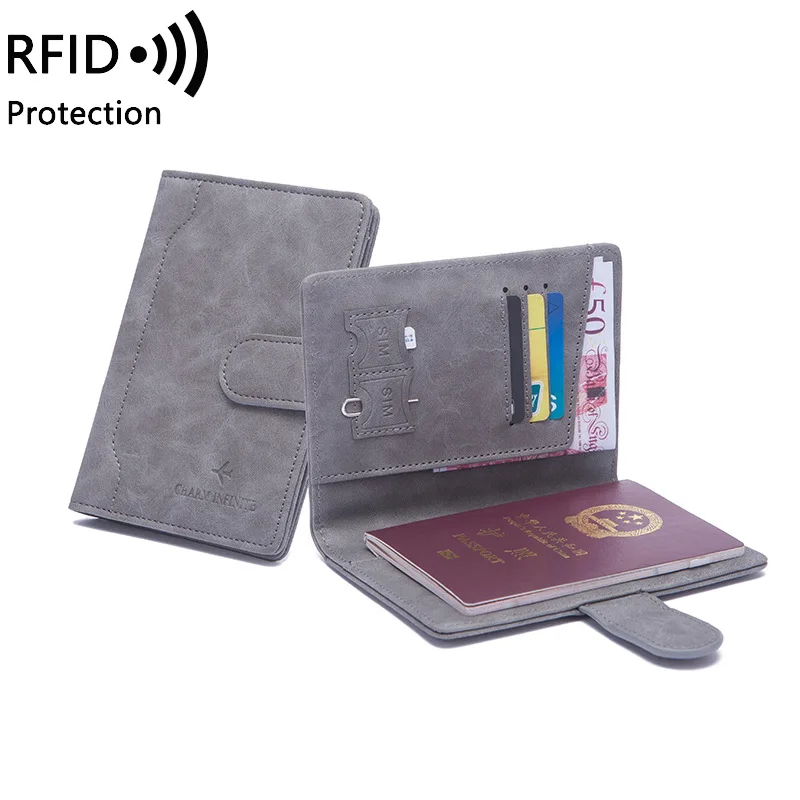 

PU Leather Strap Passport Bag RFID Anti-theft Brush Passport Clip Travel Wallet Card Bag Ticket Clip Money Clip